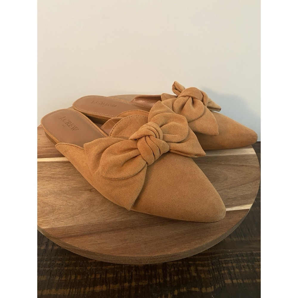 J. Crew Factory Size 7.5 Tan Slip On Pointed Toe Knotted Bow Mules Shoe